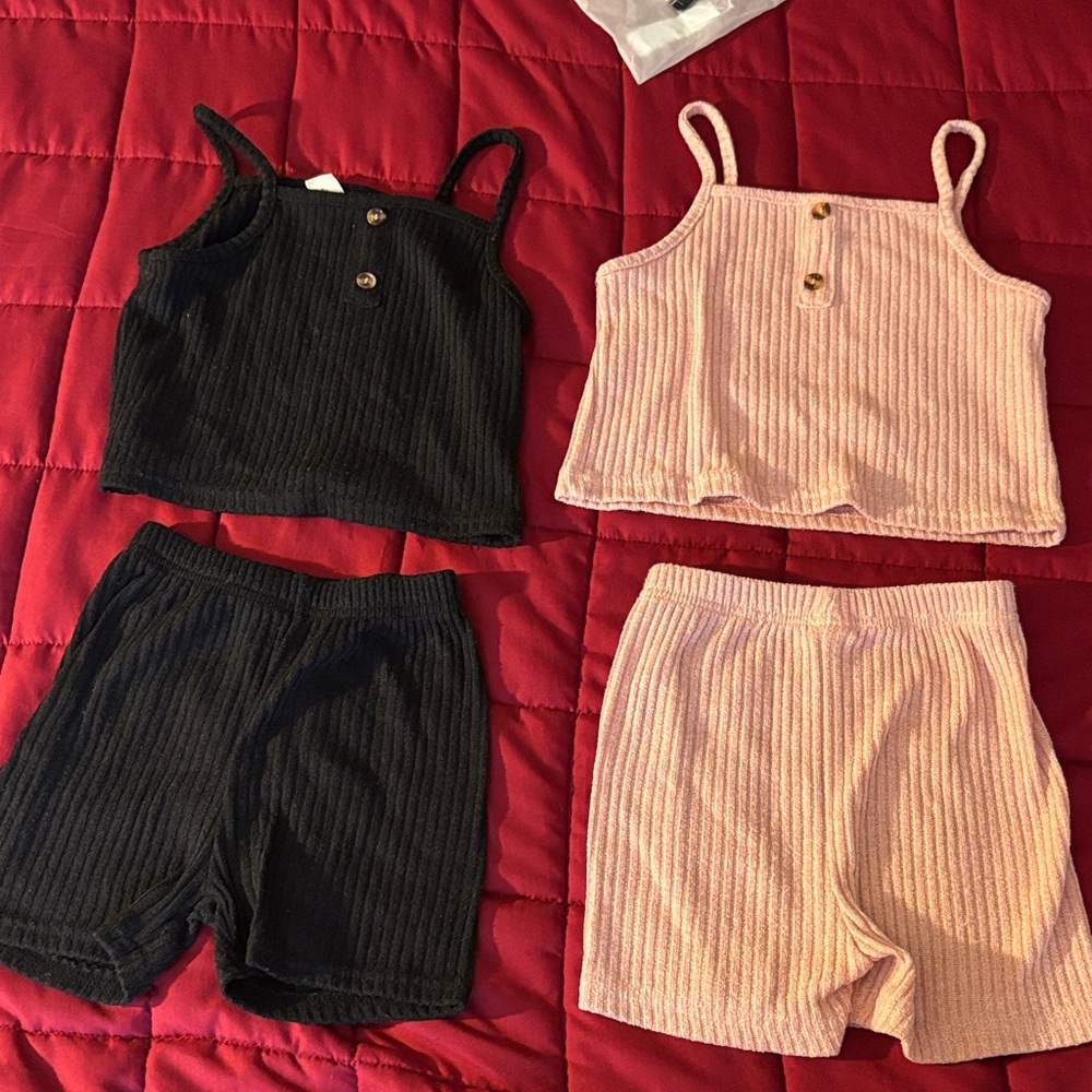 SHEIN Kids Ribbed Shorts Set - Black and Pink